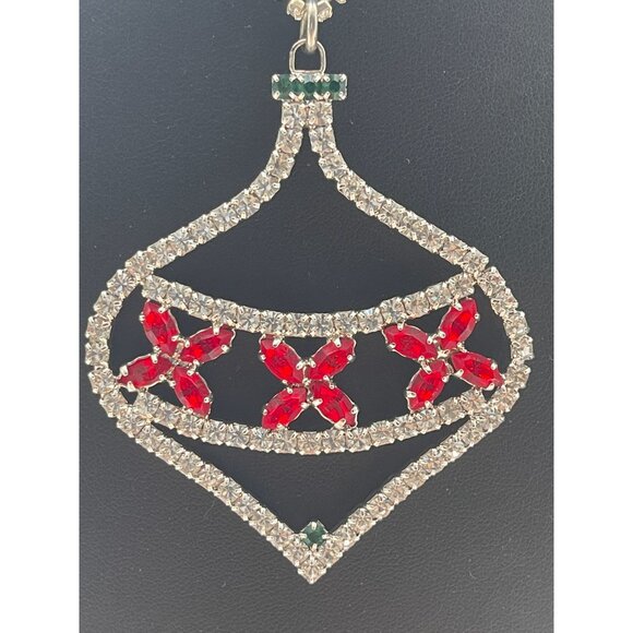 Christmas in July Massive Rhinestone Christmas Ornament Pendant Necklace With Re - Picture 4 of 16